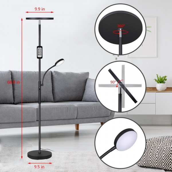 Dimunt LED Floor Lamps for Living Room Bright Lighting, 27W/2000LM Main Light and 7W/350LM Side Reading Lamp