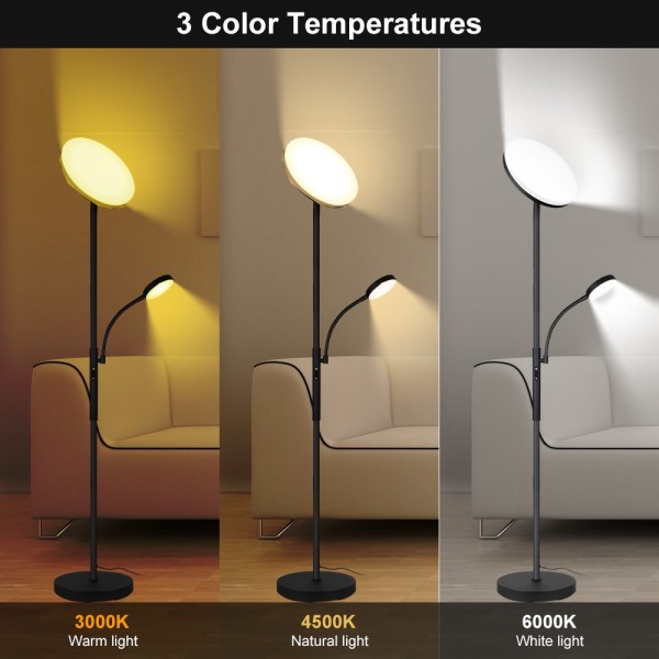 Dimunt LED Floor Lamps for Living Room Bright Lighting, 27W/2000LM Main Light and 7W/350LM Side Reading Lamp