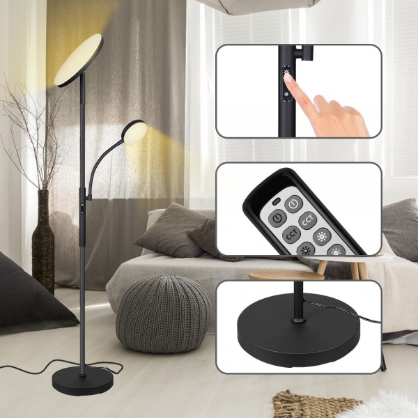 Dimunt LED Floor Lamps for Living Room Bright Lighting, 27W/2000LM Main Light and 7W/350LM Side Reading Lamp